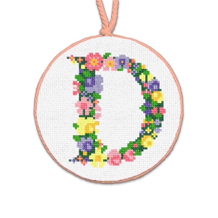 Pretty Posies Initial D Needlepoint Ornament