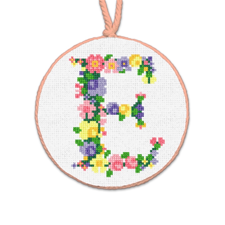 Pretty Posies Initial E Needlepoint Ornament