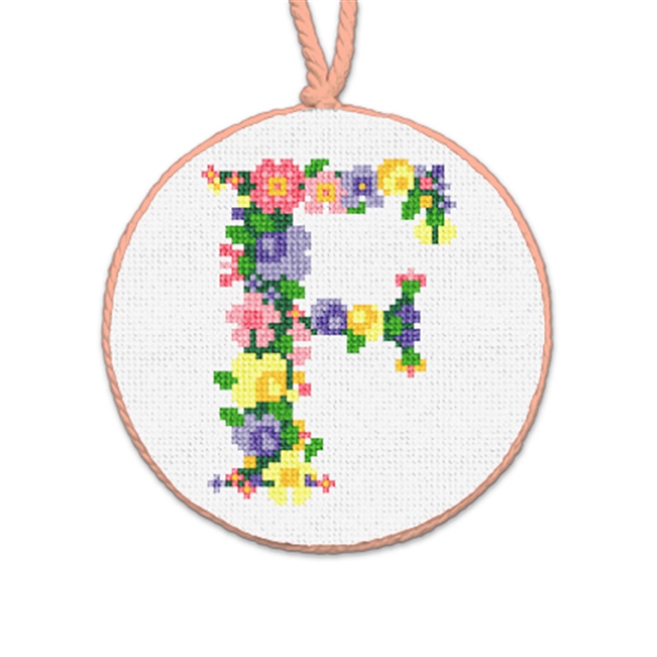 Pretty Posies Initial F Needlepoint Ornament