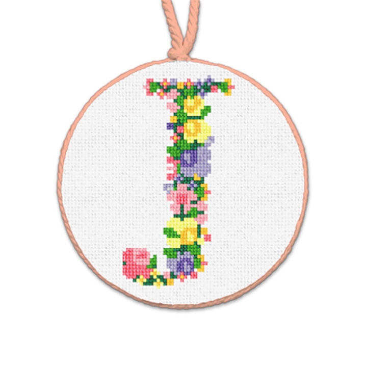 Pretty Posies Initial J Needlepoint Ornament