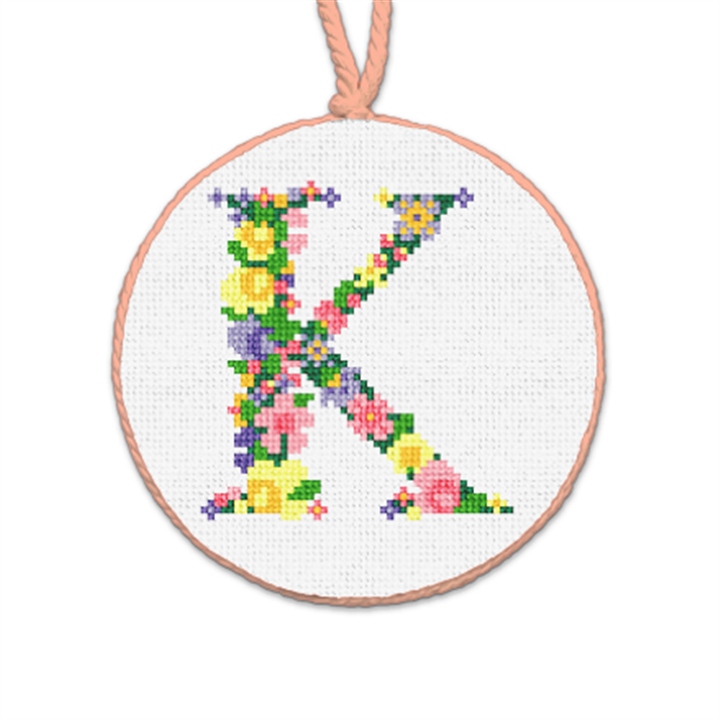 Pretty Posies Initial K Needlepoint Ornament