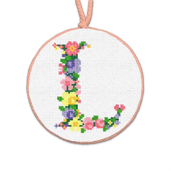 Pretty Posies Initial L Needlepoint Ornament