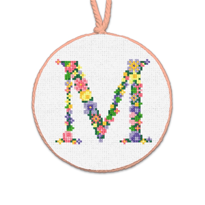 Pretty Posies Initial M Needlepoint Ornament
