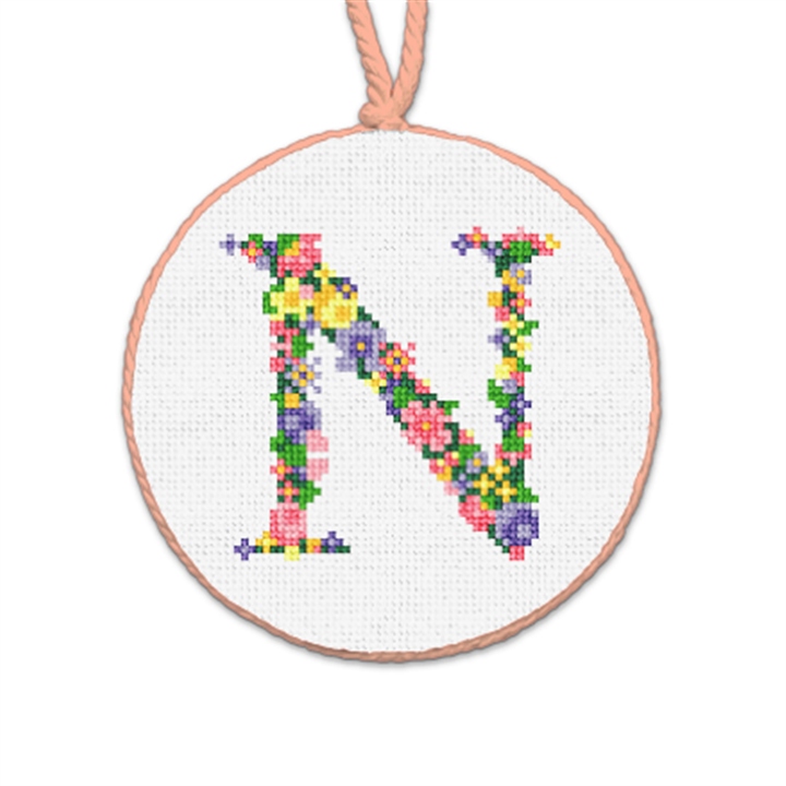 Pretty Posies Initial N Needlepoint Ornament