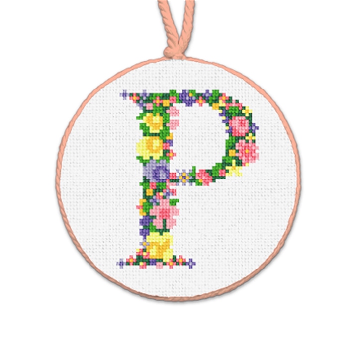 Pretty Posies Initial P Needlepoint Ornament 