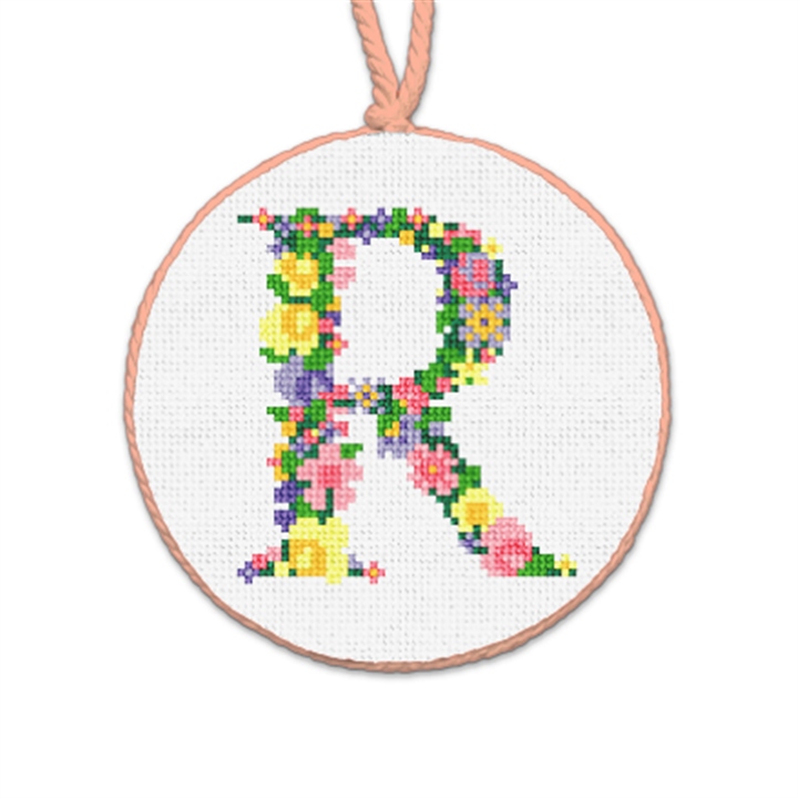 Pretty Posies Initial R Needlepoint Ornament