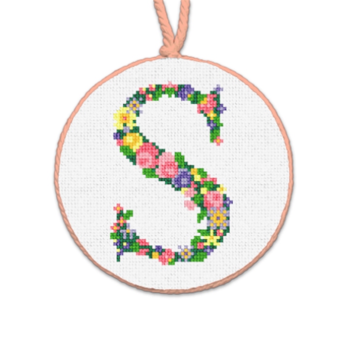 Pretty Posies Initial S Needlepoint Ornament