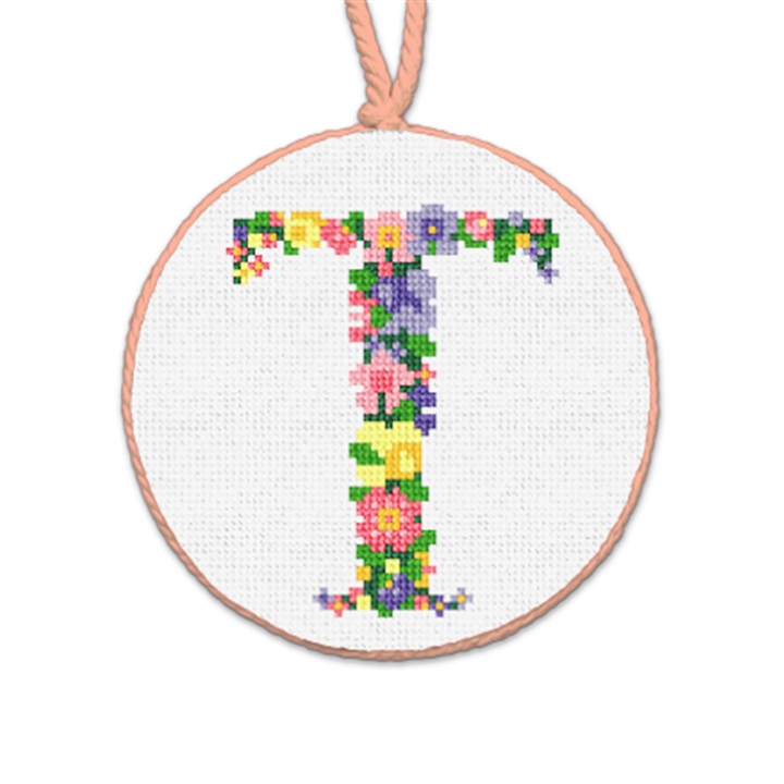 Pretty Posies Initial T Needlepoint Ornament