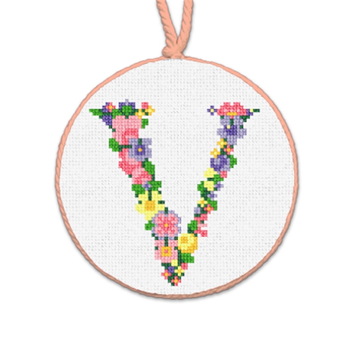 Pretty Posies Initial V Needlepoint Ornament