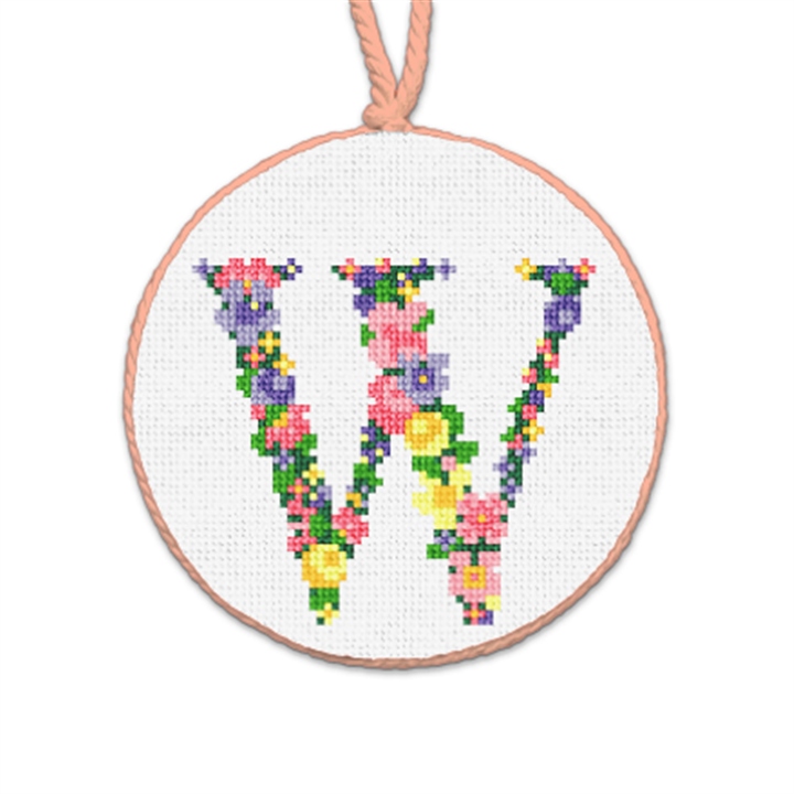 Pretty Posies Initial W Needlepoint Ornament