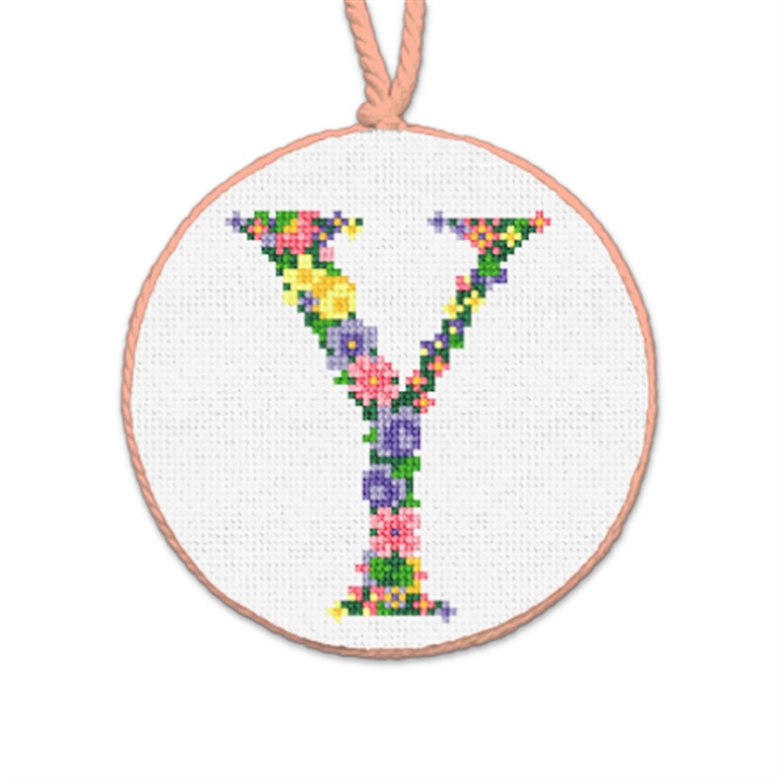 Pretty Posies Initial Y Needlepoint Ornament 