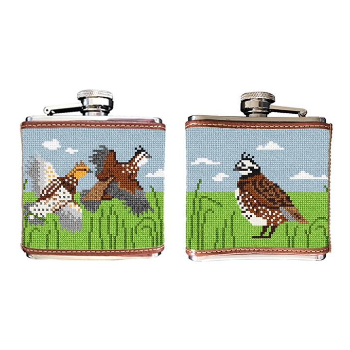 Quail Needlepoint Flask 
