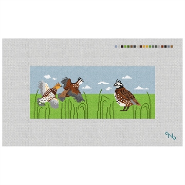 Quail Needlepoint Flask Kit Stitched Preview