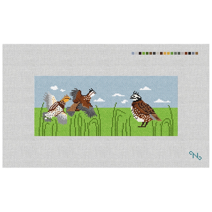 Quail Needlepoint Flask Kit Stitched Preview