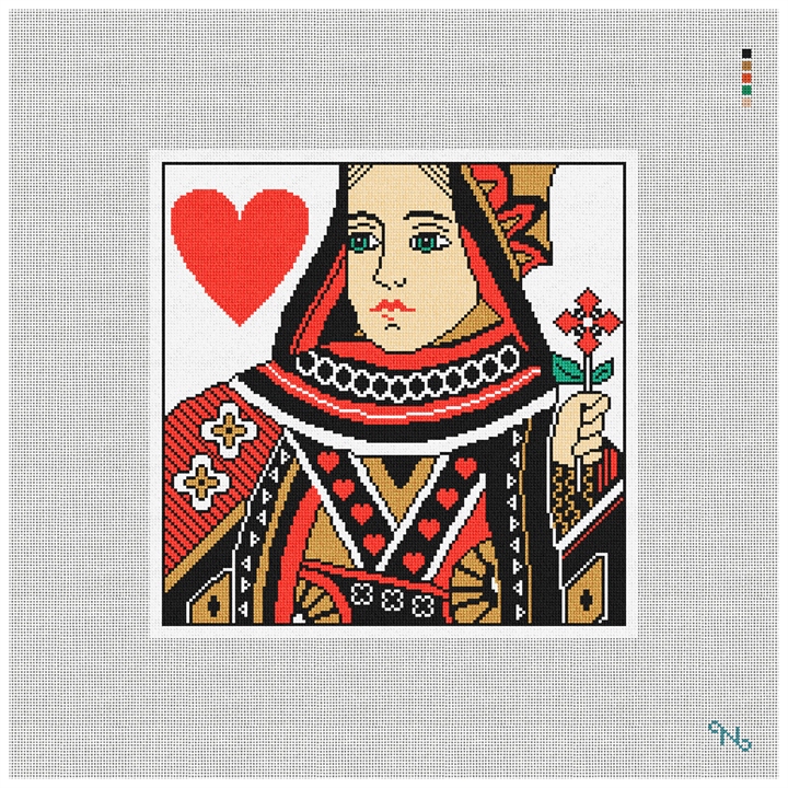 Queen of Hearts Needlepoint Pillow Kit Stitched Preview