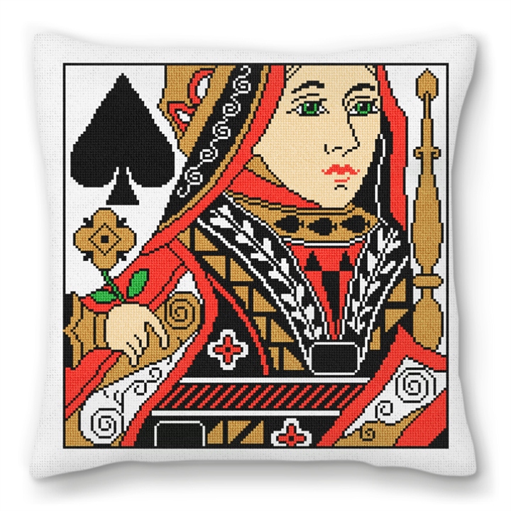 Queen of Spades Needlepoint Pillow 