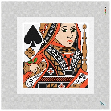 Queen of Spades Needlepoint Pillow Kit Stitched Preview