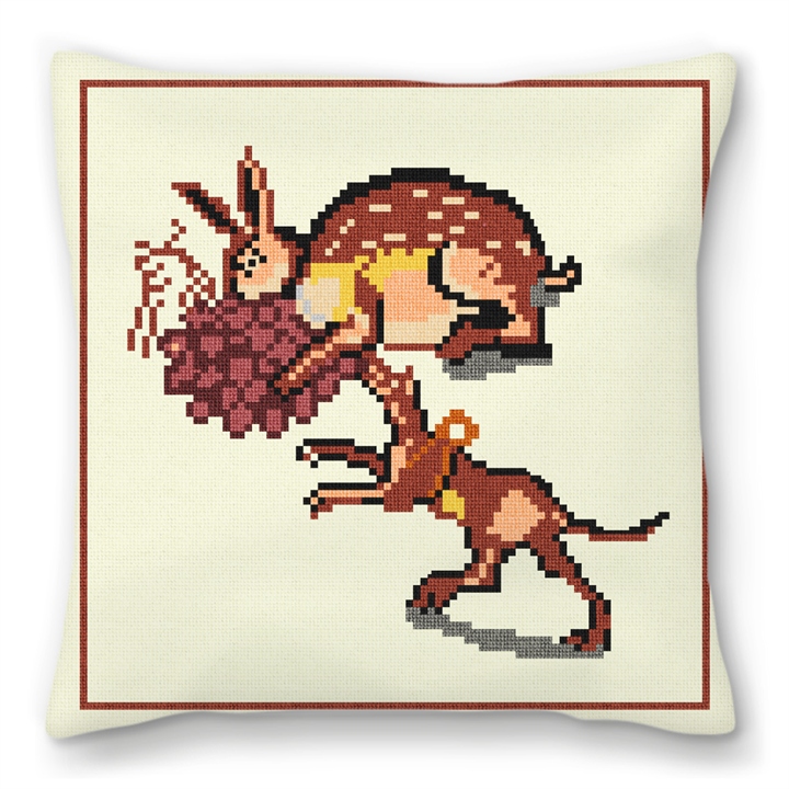 Rabbit and Dog Mosaic Needlepoint Pillow