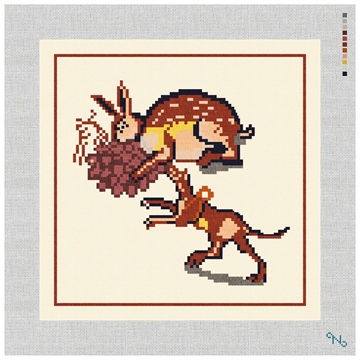 Rabbit and Dog Mosaic Needlepoint Pillow Kit Stitched Preview
