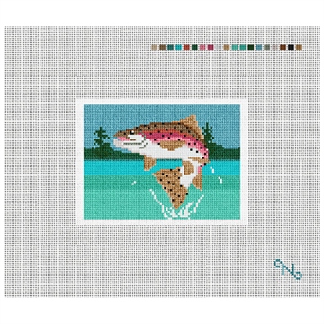 Rainbow Trout Needlepoint Card Wallet Kit Stitched Preview