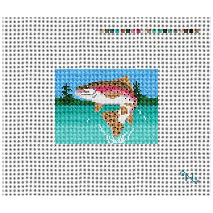 Rainbow Trout Needlepoint Card Wallet Kit Stitched Preview