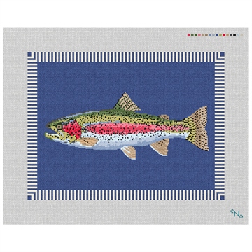Rainbow Trout Needlepoint Pillow Kit Stitched Preview