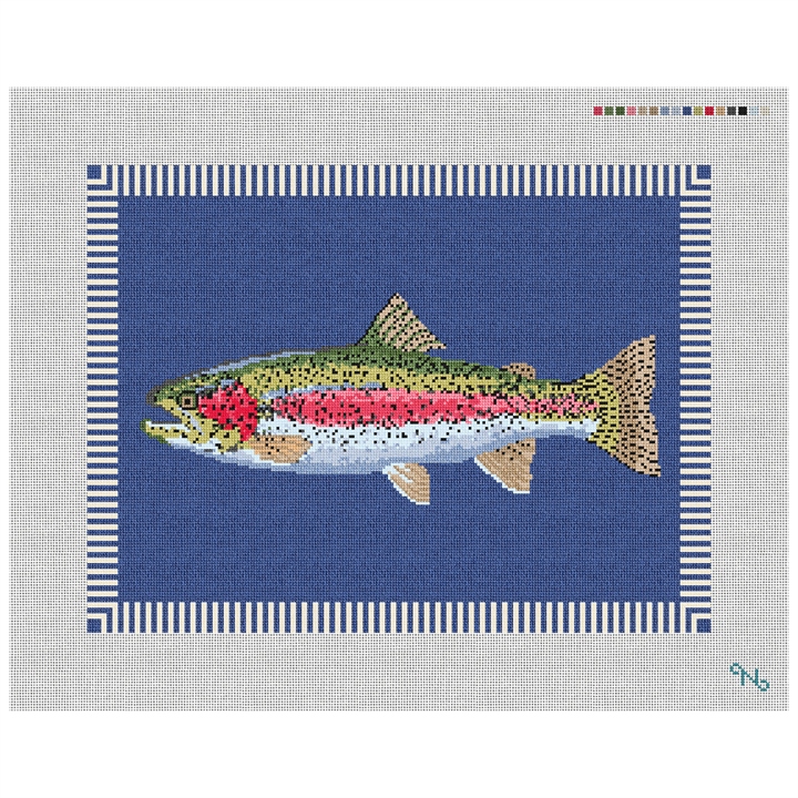 Rainbow Trout Needlepoint Pillow Kit Stitched Preview