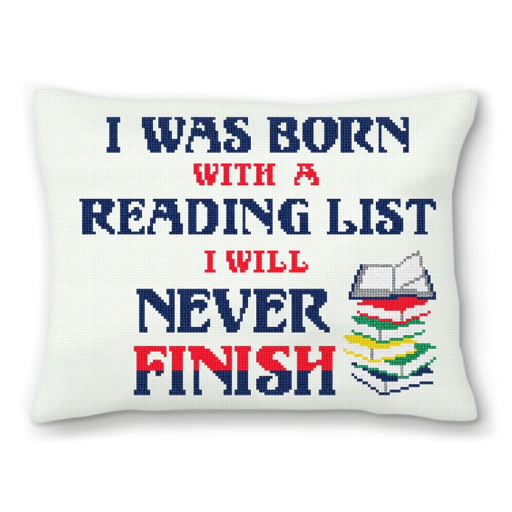 Reading List Needlepoint Pillow