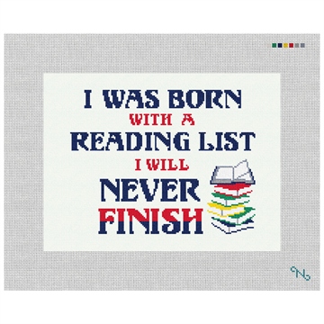 Reading List Needlepoint Pillow Kit Stitched Preview