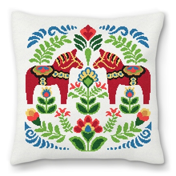 Red Dala Horses Needlepoint Pillow