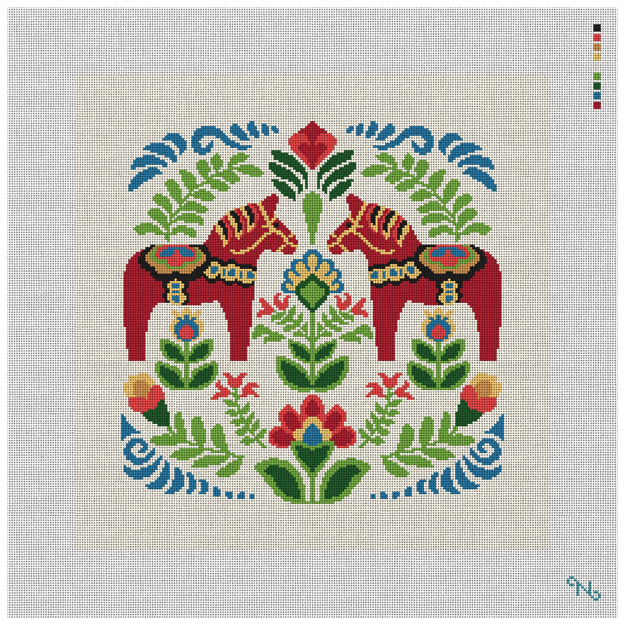 Red Dala Horses Needlepoint Pillow Kit