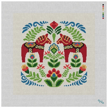 Red Dala Horses Needlepoint Pillow Kit