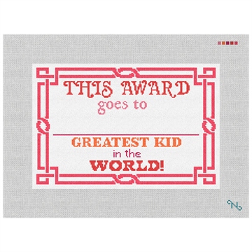 Red Greatest Kid Needlepoint Kit Stitched Preview