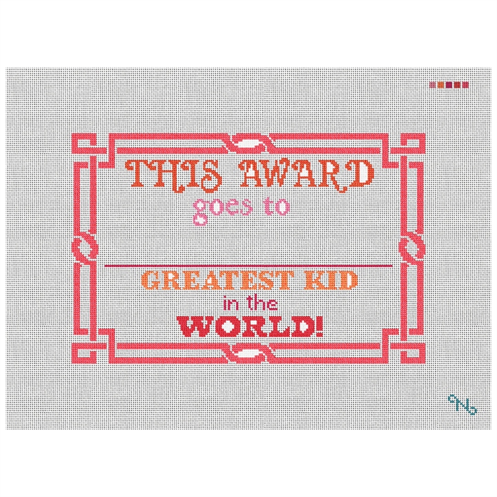 Red Greatest Kid Needlepoint Kit Stitched Preview