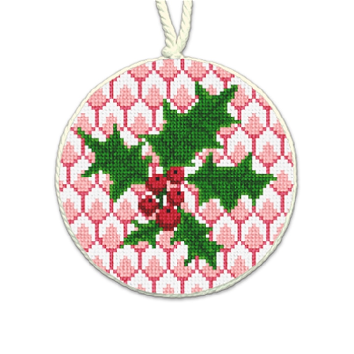 Red Holly Needlepoint Ornament