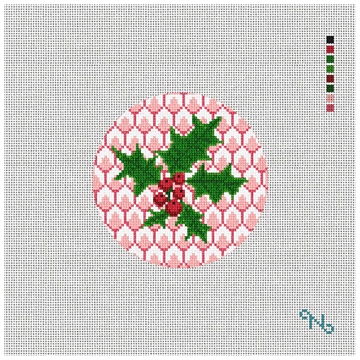 Red Holly Needlepoint Ornament Kit Stitched Preview