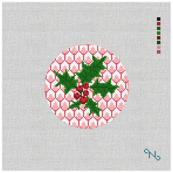 Red Holly Needlepoint Ornament Kit Stitched Preview