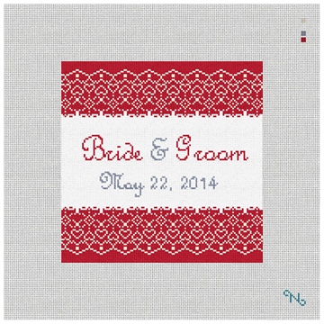 Red Lace Custom Needlepoint Kit Stitched Preview