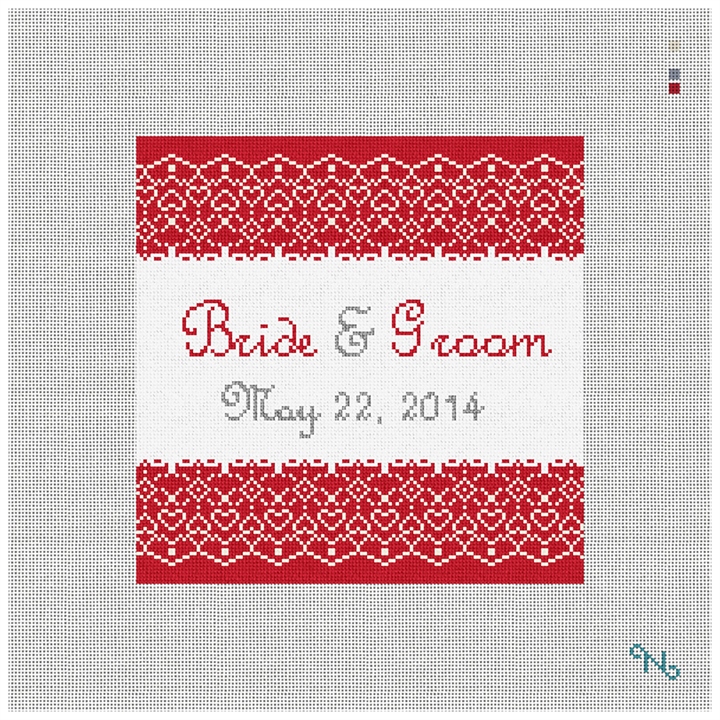 Red Lace Custom Needlepoint Kit Stitched Preview