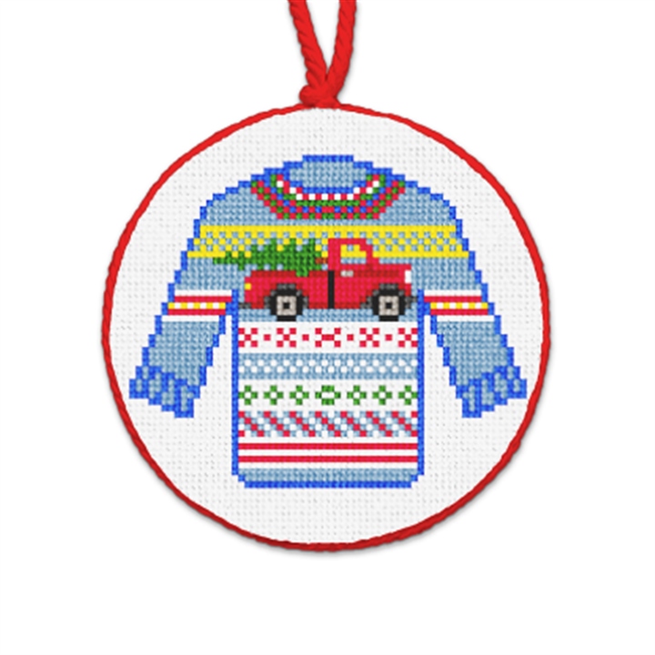 Red Truck Ugly Sweater Needlepoint Ornament
