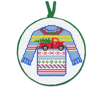 Red Truck Ugly Sweater Needlepoint Ornament