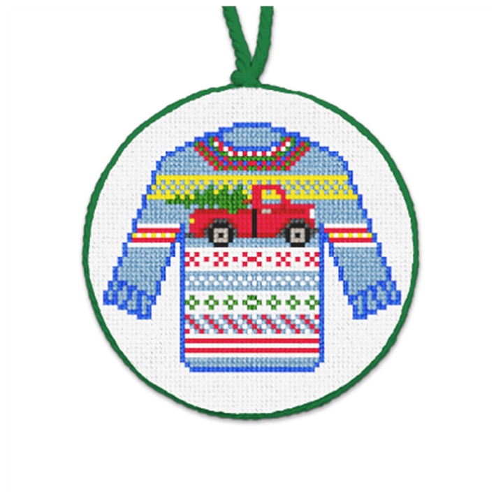 Red Truck Ugly Sweater Needlepoint Ornament