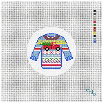 Red Truck Ugly Sweater Needlepoint Ornament Kit Stitched Preview