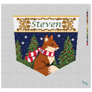 Regal Fox Stocking Cuff Needlepoint Kit Stitched Preview