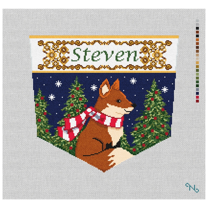 Regal Fox Stocking Cuff Needlepoint Kit Stitched Preview
