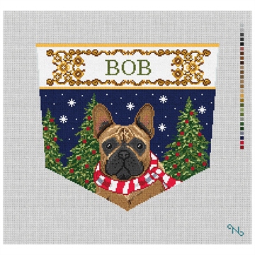 Regal Frenchie Stocking Cuff Needlepoint Kit Stitched Preview