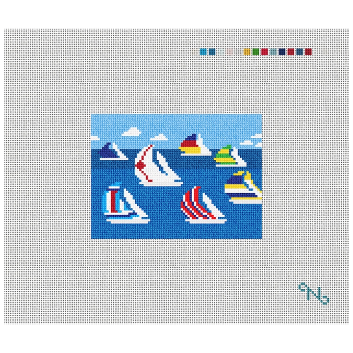Regatta Needlepoint Card Wallet Kit Stitched Preview