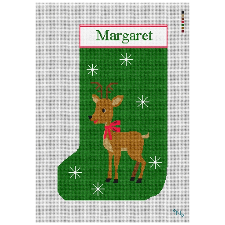 Reindeer Stocking Needlepoint Kit Stitched Preview