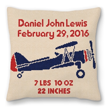 Retro Boys Airplane Needlepoint Pillow