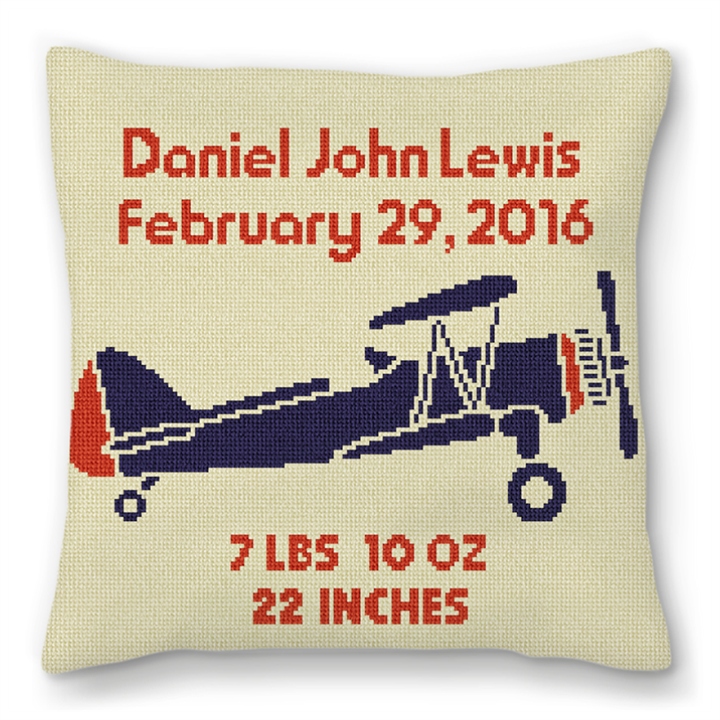 Retro Boys Airplane Needlepoint Pillow